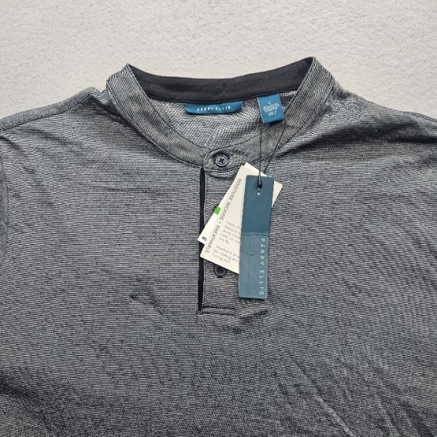 Perry Ellis Men’s Large Long Sleeve Henley Shirt Black Gray Moisture Wicking NWT gallery