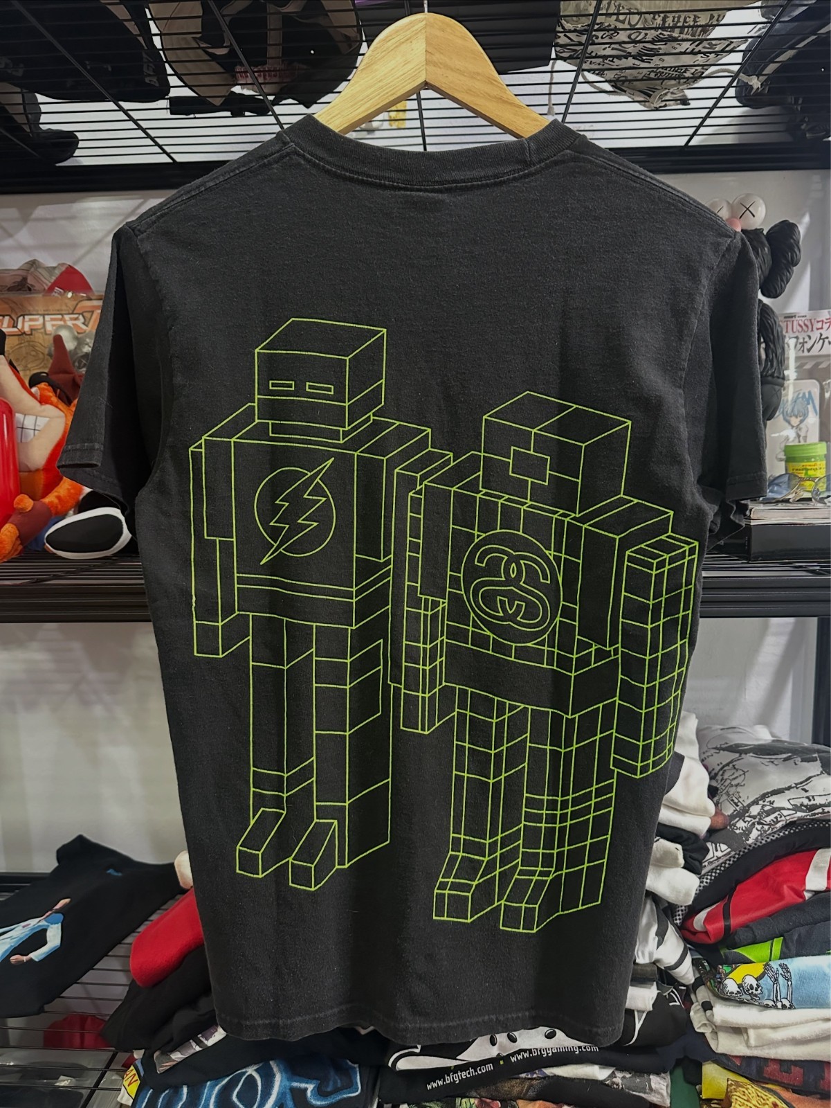 Stussy x Delta Giant Robot T-Shirt Black Neon Green Size S Graphic Tee gallery