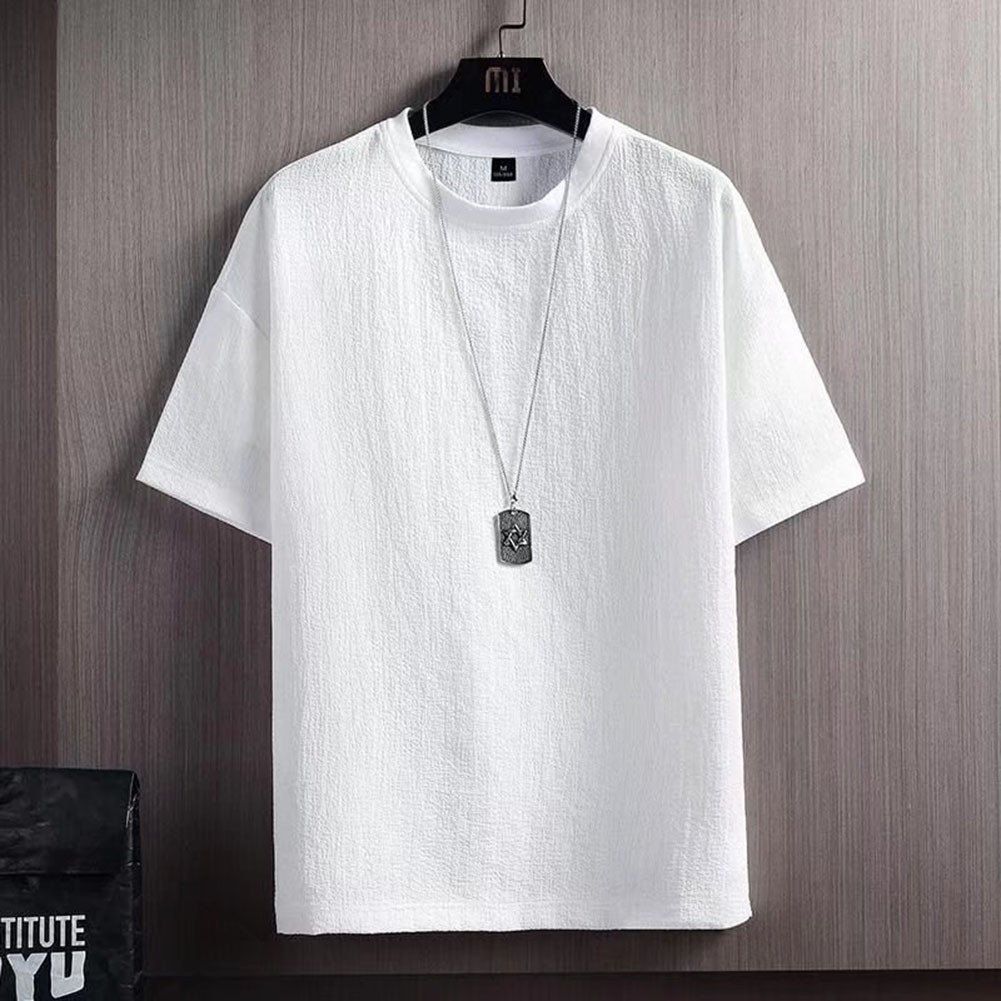 Men's Casual T-Shirt Loose Short Sleeve Splicing Texture Spring Summer gallery