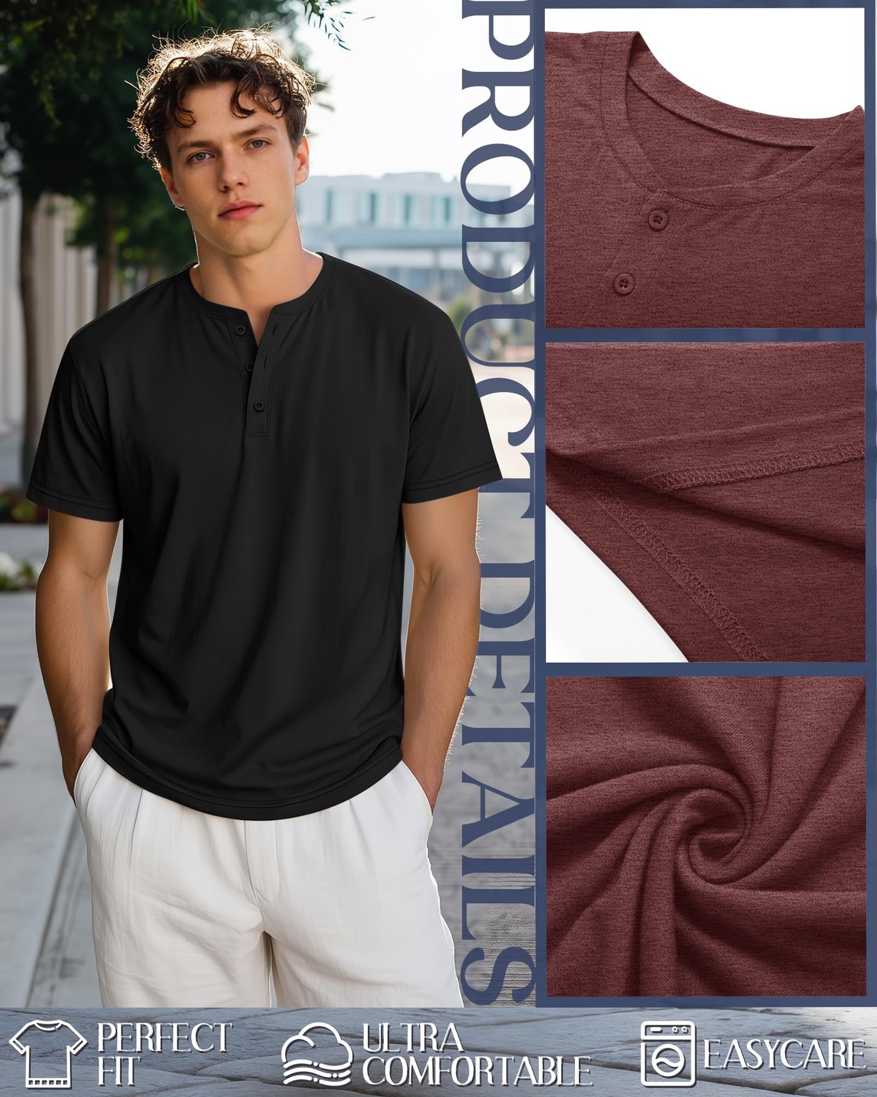 Ficerd 3 Pack Men's Big and Tall Henley T-Shirts Short Sleeve Plus Size Tee 4XL gallery