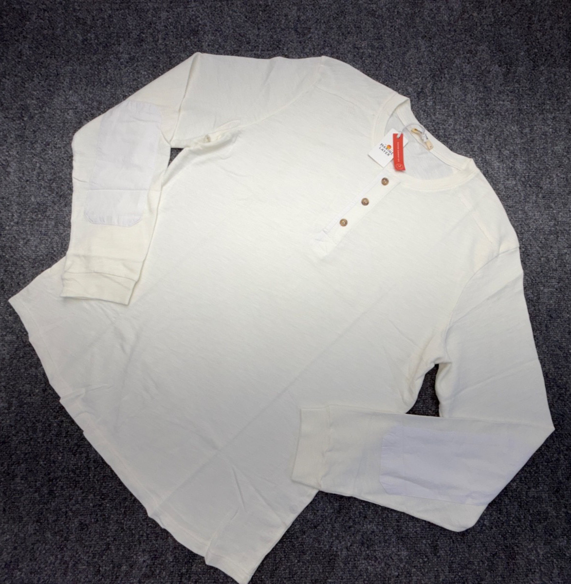 Marine Layer Long Sleeve Henley Shirt Ivory 100% Cotton Custom Dye Mens L NEW