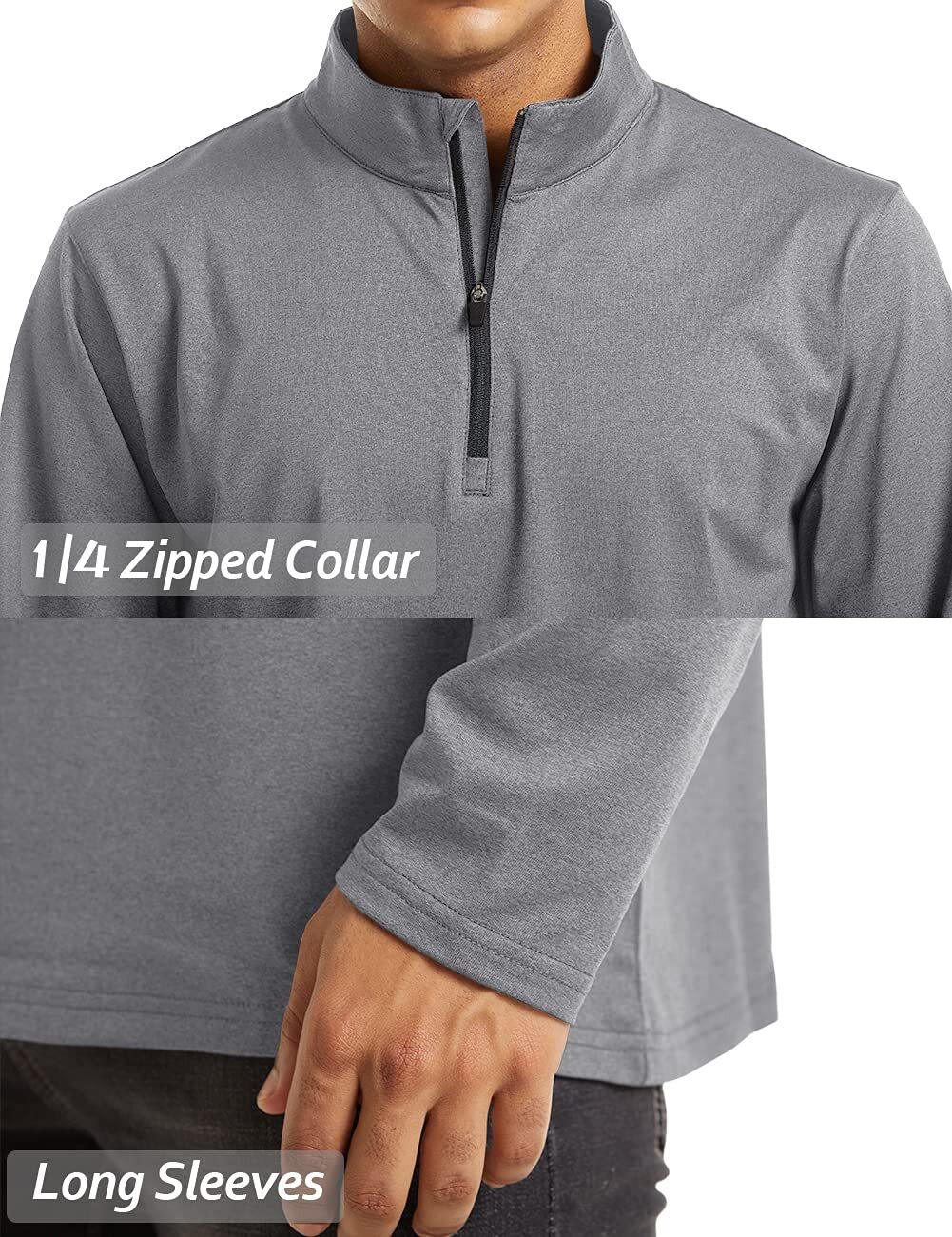Mens Athletic Shirts Long Sleeve 1/4 Zip Lightweight Fleece Golf Active Pullover gallery