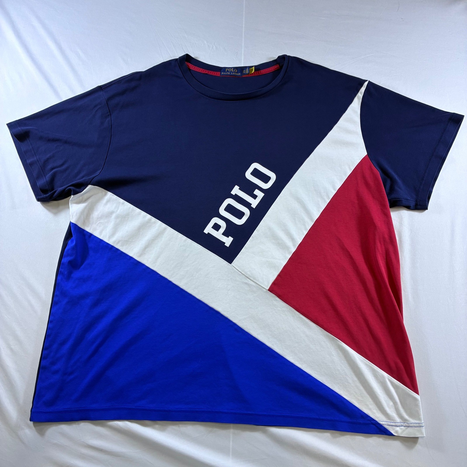 Polo Ralph Lauren Mens 2XB T-Shirt USA Colorblock Graphic Navy Blue Red White gallery