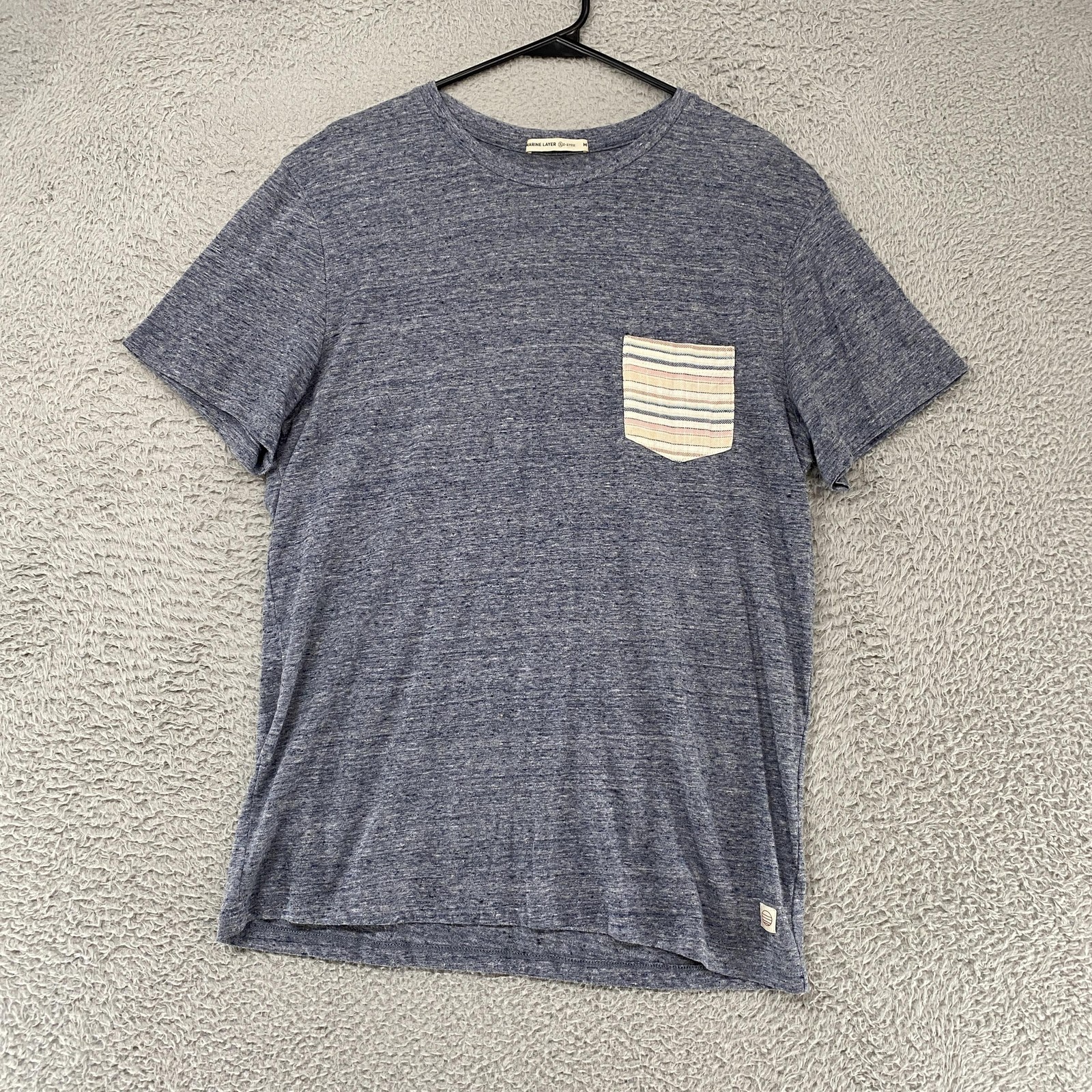 Marine Layer Shirt Mens Medium Blue Re-Spun Stripe Pocket Tee Soft Lightweight