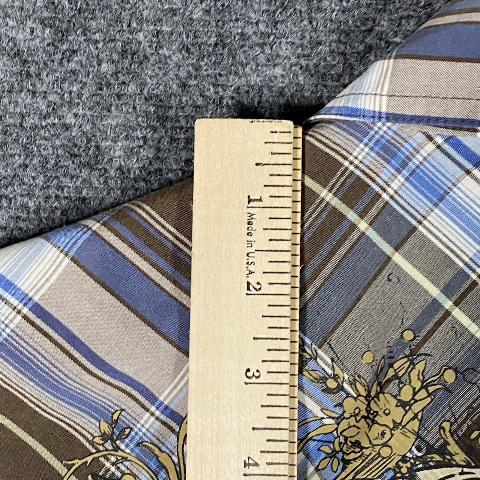 Empra Button Shirt Mens XL Brown Blue Plaid Cotton Y2K Grunge Angel Wings Pistol gallery