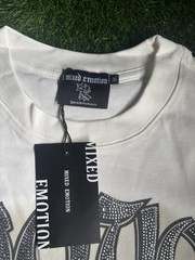 Mixed Emotion Men’s White Graphic Rhinestone Crew Neck T-Shirt Size M