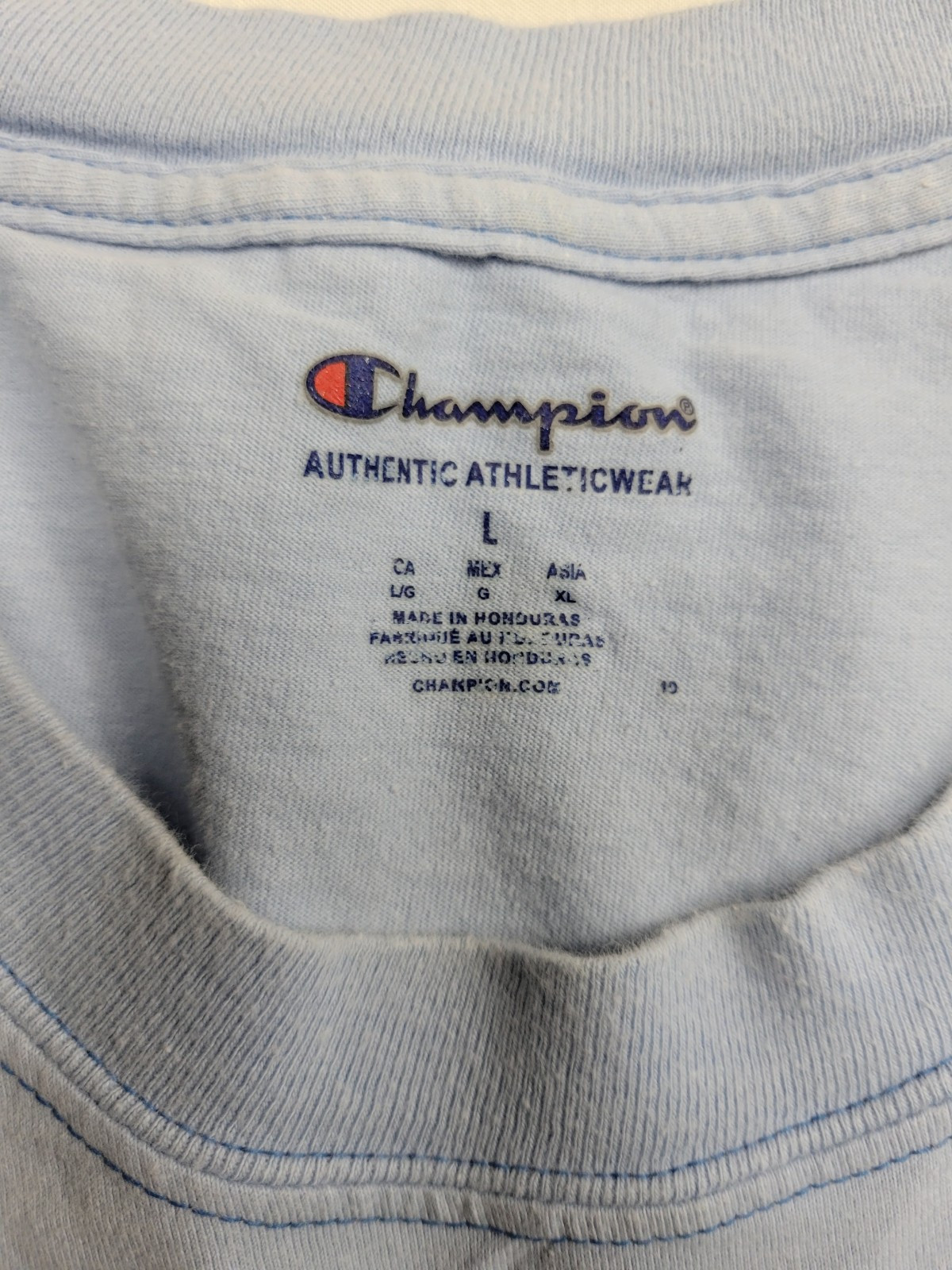 Champion Script Logo T-Shirt Size Large Blue Short Sleeve Graphic gallery
