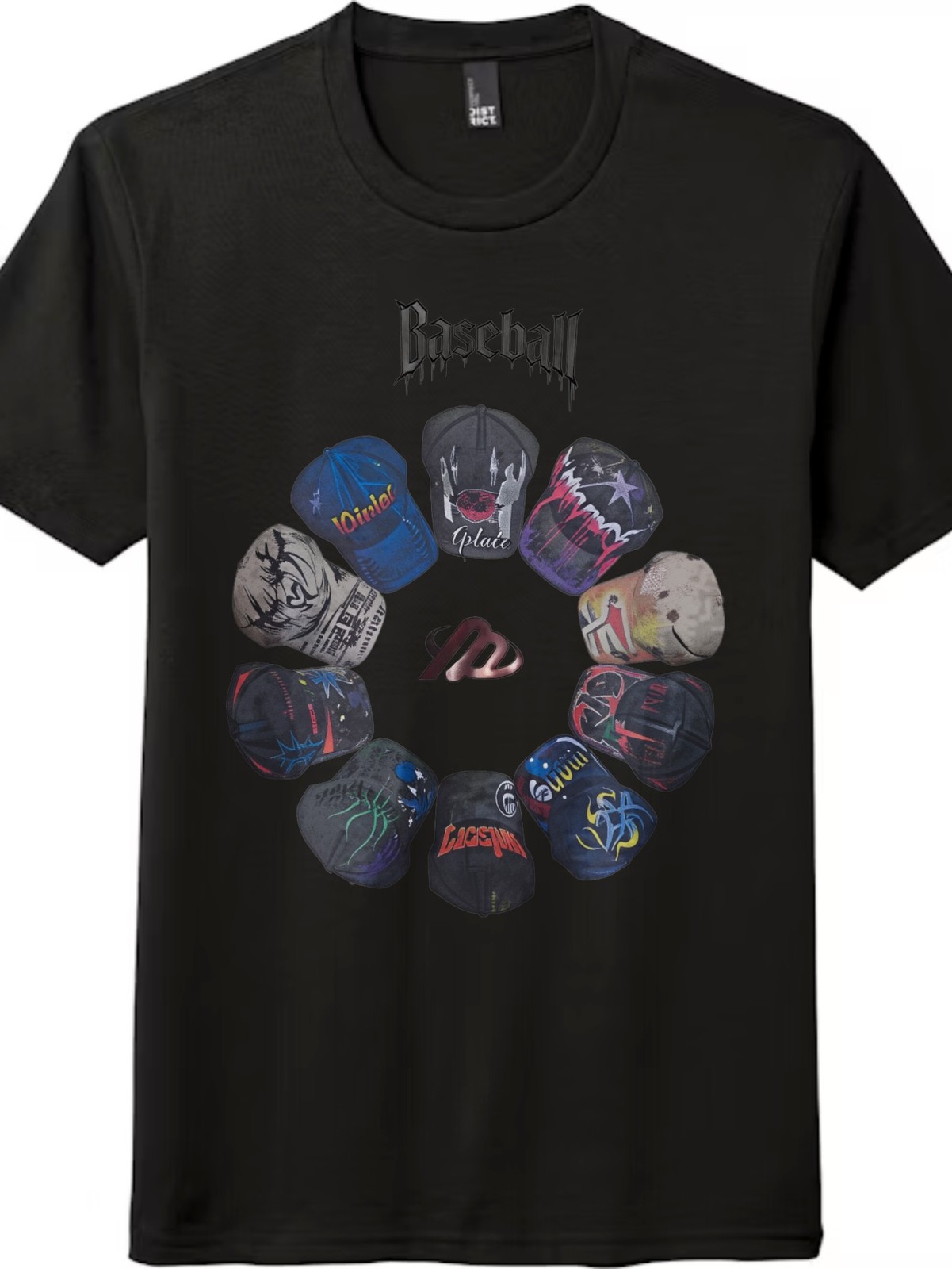 Baseball Cap Collage Casual Graphic T-Shirt-Retro Streetwear Dad Hat Daily Tee gallery