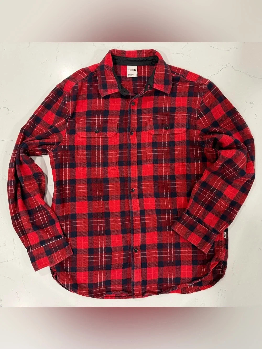 The North Face Red and Black Plaid Flannel Size Large