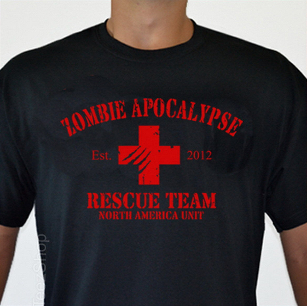 ZOMBIE APOCALYPSE Rescue Team 2012 funny walking dead horror Halloween T-shirt gallery