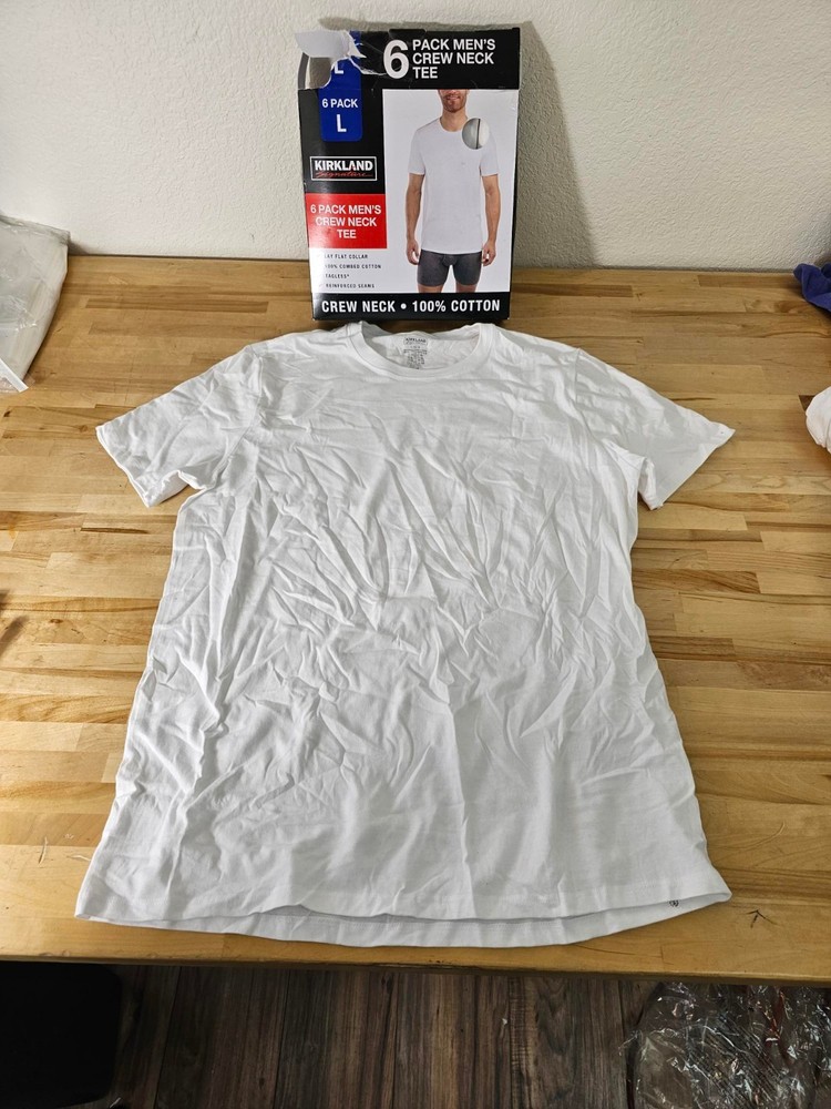 L / LARGE – WHITE – 6 PACK – Kirkland Signature Men’s Cotton Crew Neck T-Shirts