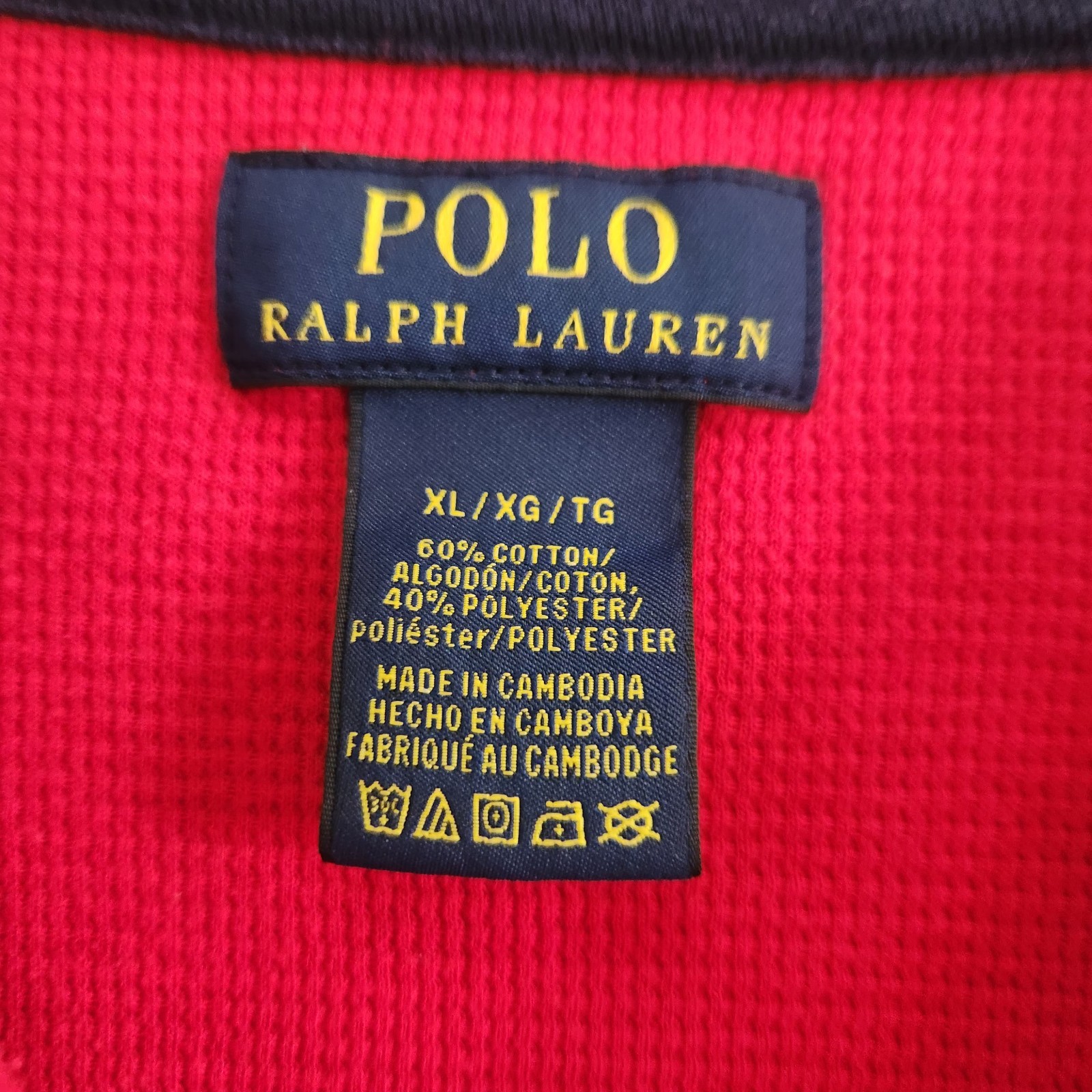 Polo Ralph Lauren Mens XL Red Thermal Waffle Knit Long Sleeve Poly/Cotton Blend gallery