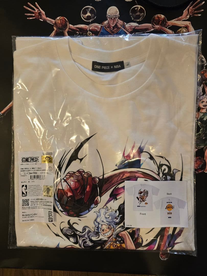 ONE PIECE × NBA T-Shirt Luffy x Los Angeles Lakers Anime Official White Size L gallery