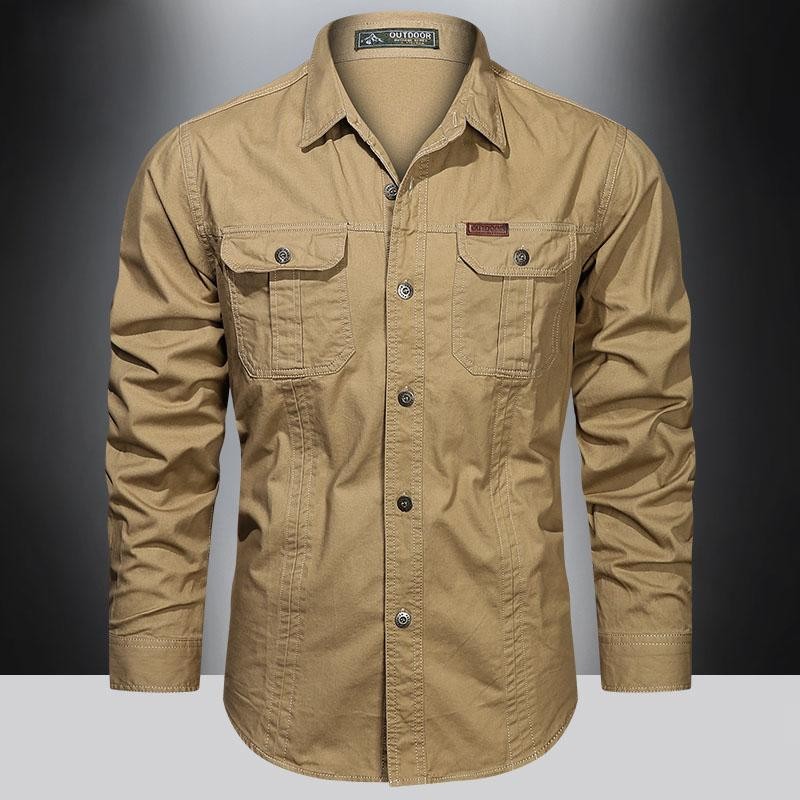 Men's Long-Sleeve Western Shirts Cotton Button-Up Military Style gallery