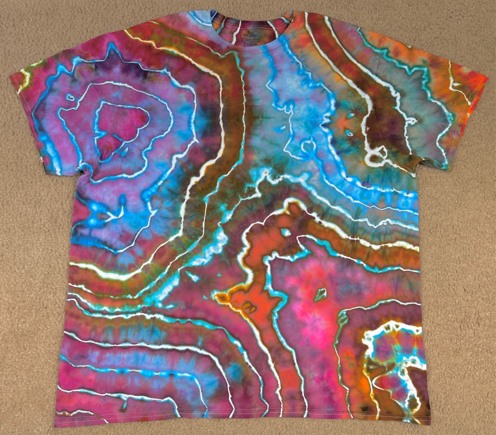 Handmade Ice Tie Dye T-Shirt 2XL Mens Womens Soft Cotton Blue Red Geode