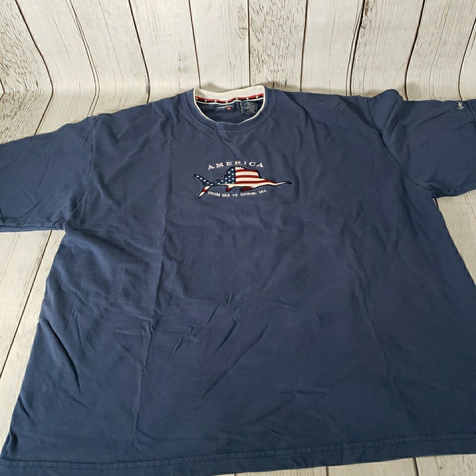 Vintage Spirit Of America Shirt Adult XXL Blue Patriotic USA Fishing Marlin