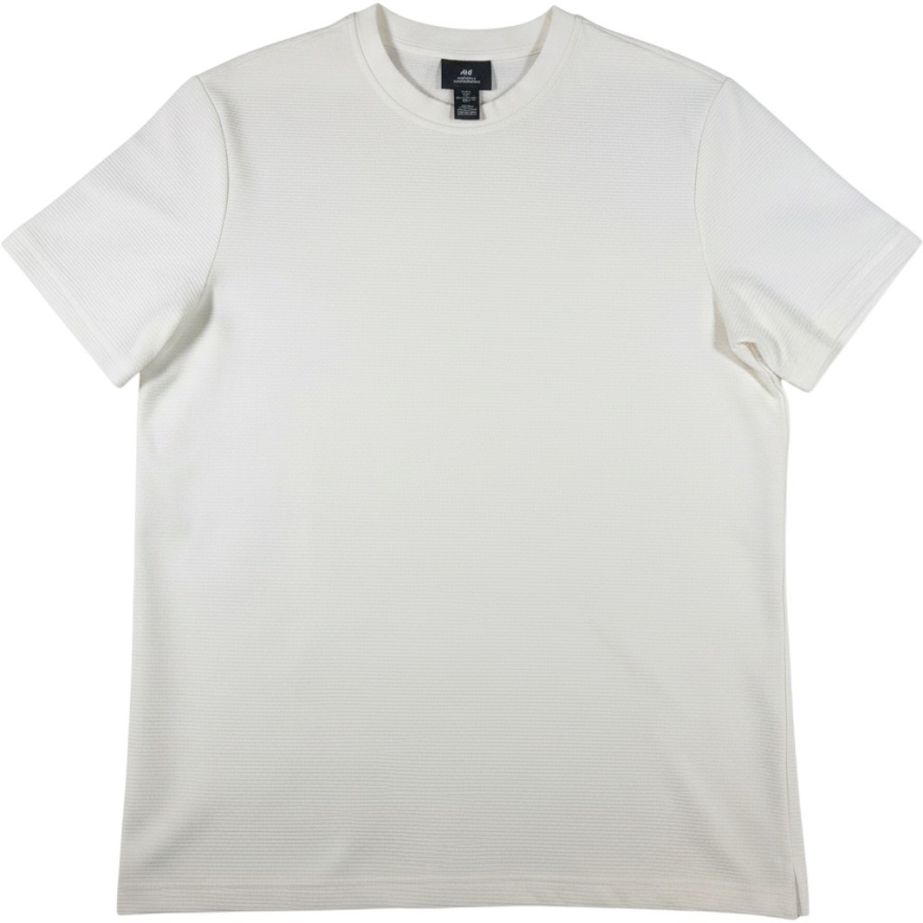 H&M T-Shirt Mens Medium White Cotton Blend Textured Rib Casual Short Sleeve gallery