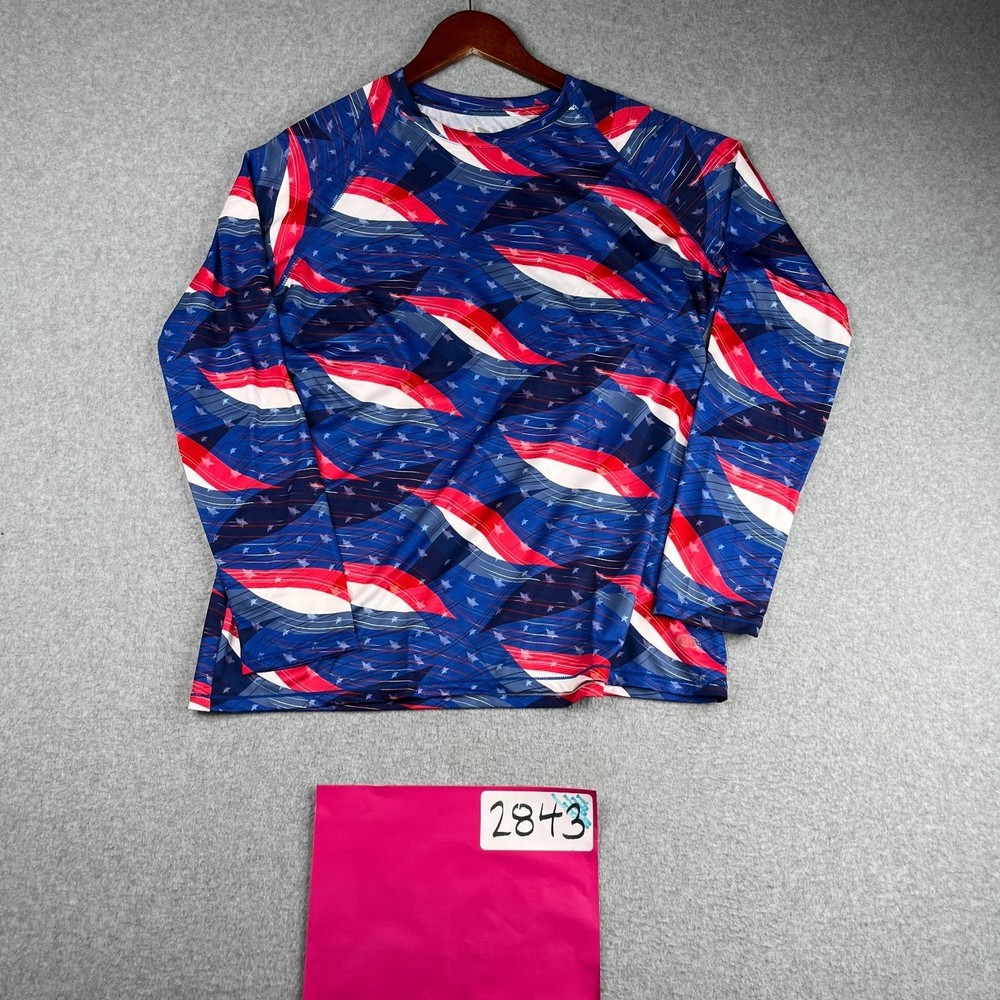 Reel Legends Large USA FLag Performance Shirt Large Keep It COol Long SLeeve