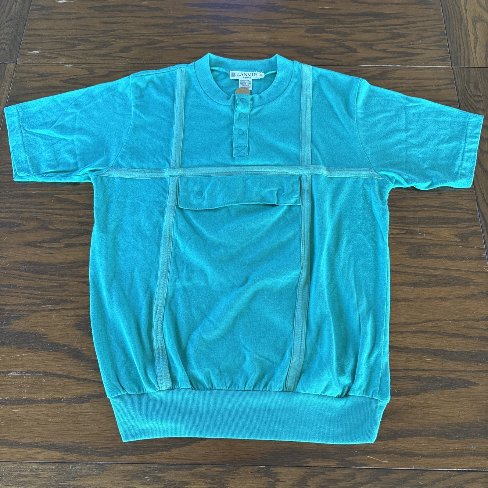 Vintage Lanvin Paris Henley Shirt RARE Kangaroo Pouch Pocket Medium gallery
