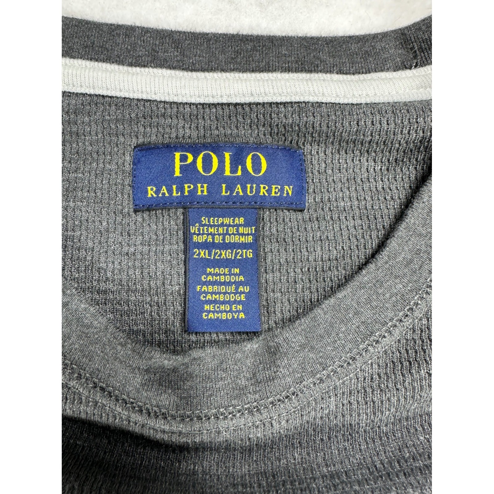 Polo Ralph Lauren Mens 2XL Charcoal Gray Waffle Knit Thermal Long Sleeve Shirt gallery