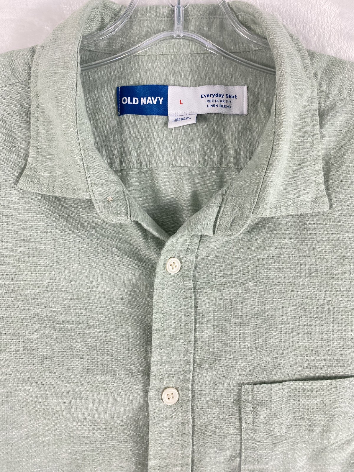 Old Navy Everyday Shirt Men L Sage Green Linen Blend Short Sleeve Resort Coastal gallery