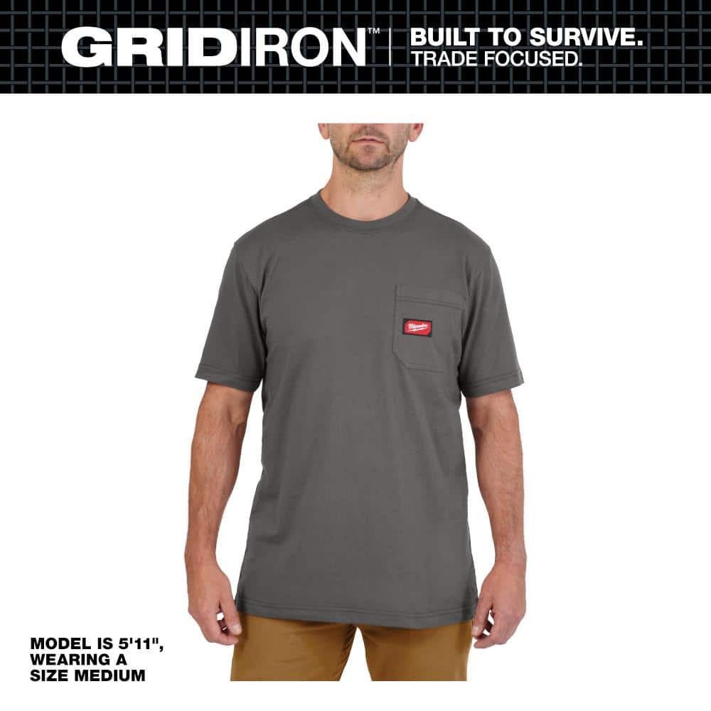 Milwaukee Men’s Medium Gray GRIDIRON Cotton/Polyester Pocket T-Shirt