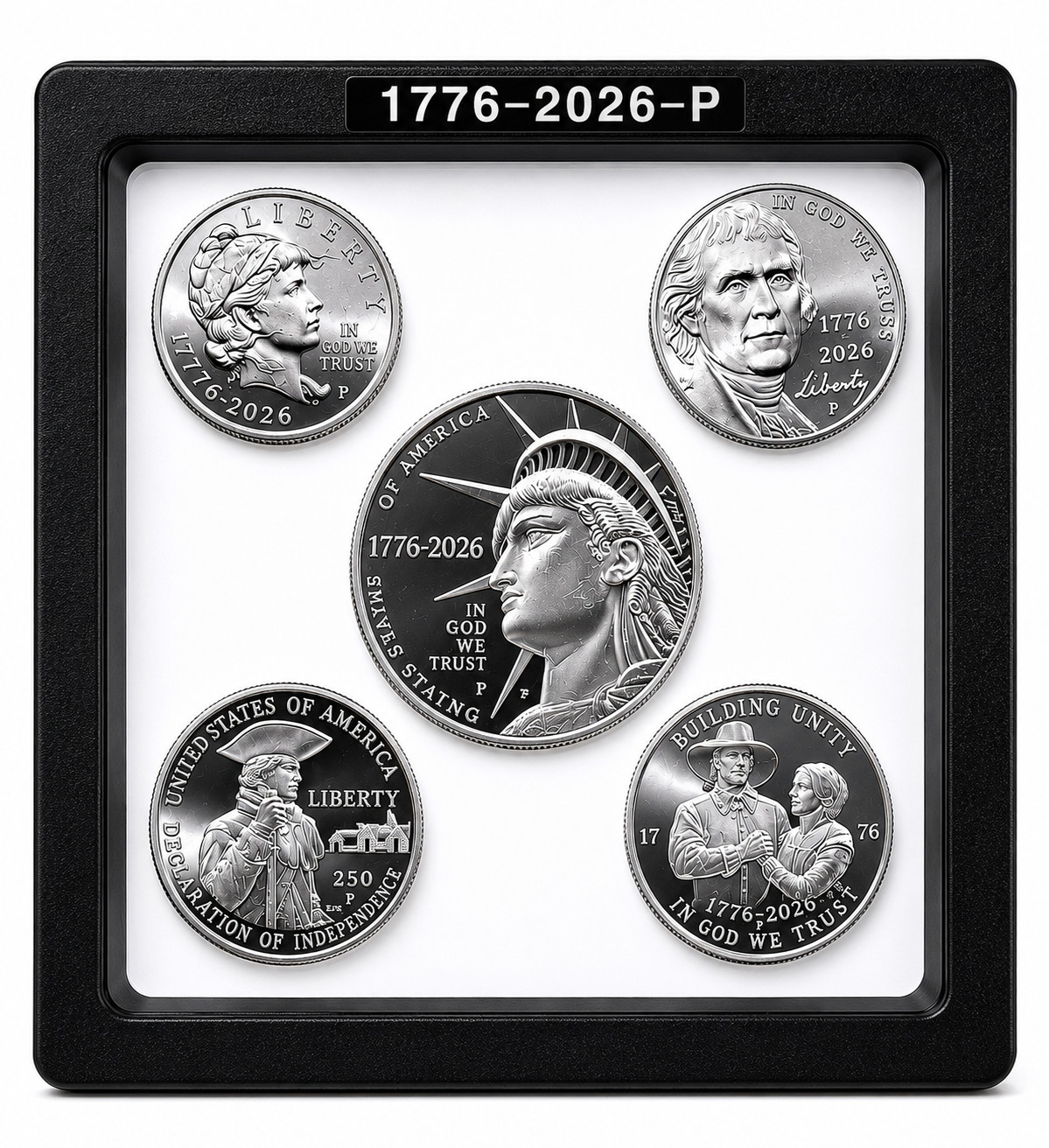 1776-2026-P Semi-Quincentennial Set – 5 Uncirculated Coins in Display Case