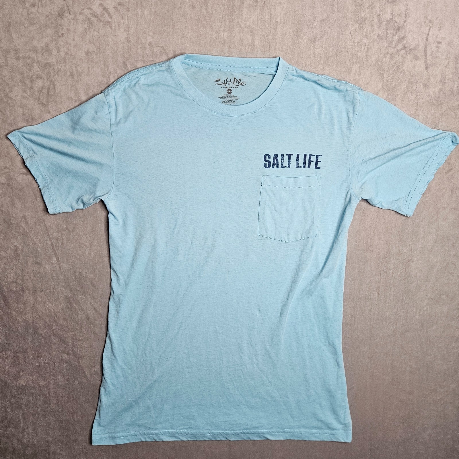 Salt Life T-Shirt Mens Medium Blue Live Salty Graphic Tee Pocket Marlin Oar gallery
