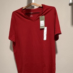 Goodfellow & Co Men’s Red Solid V-Neck Short Sleeve T-Shirt Size Large Tags