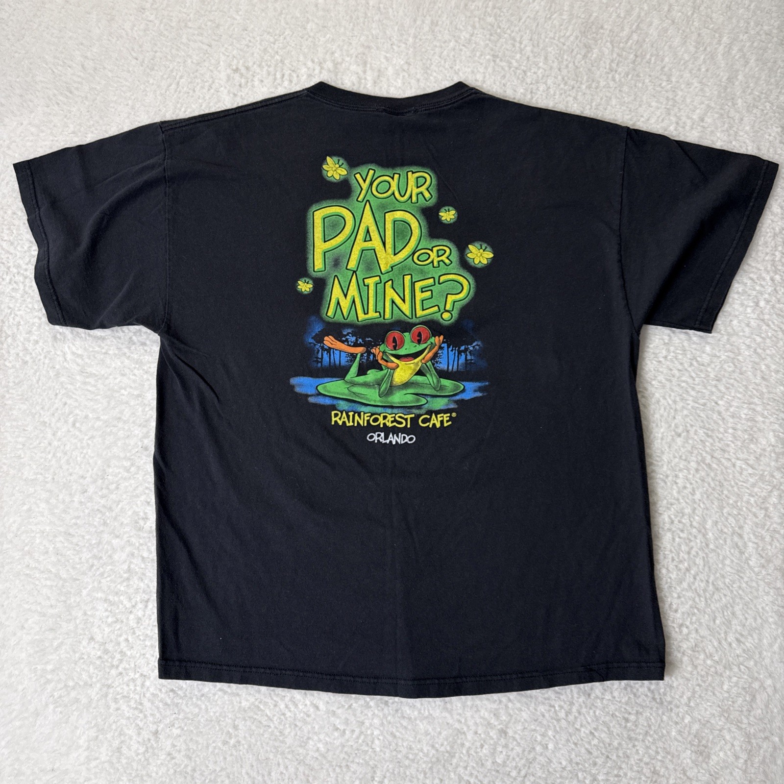 Rainforest Cafe Orlando T Shirt Black Your Pad Or Mine Frog XL Vintage 90's gallery