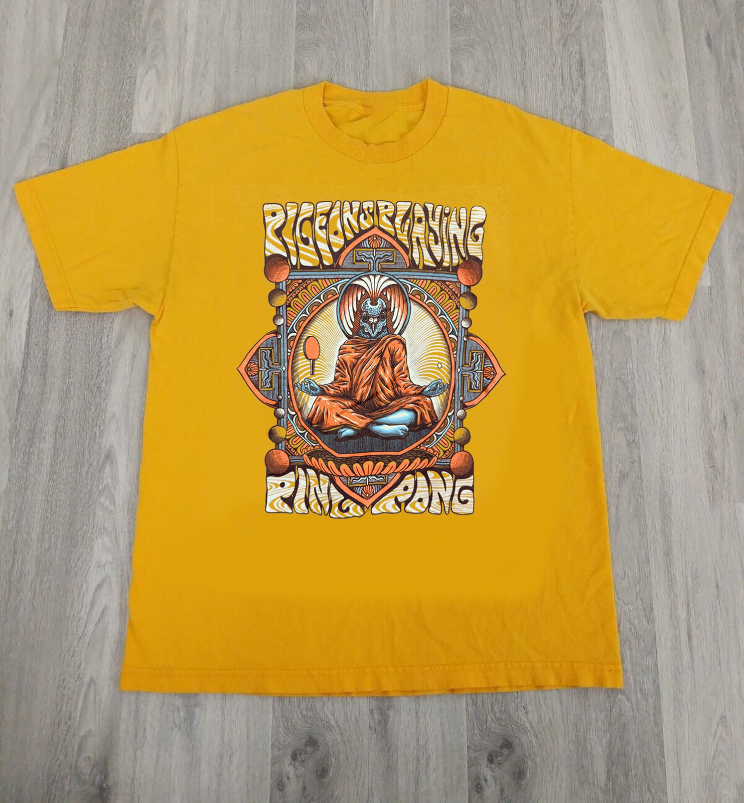 Pigeons Playing Ping Pong Concert Gold Unisex T-Shirt Cotton Men Women PR750 gallery