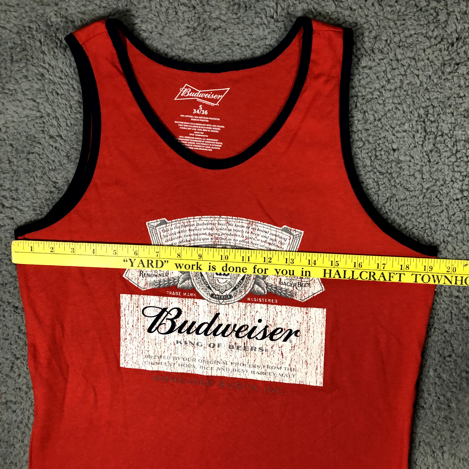 Budweiser Sleeveless Red Distressed Look T-Shirt/Tank Soft Mens S 34/36 gallery