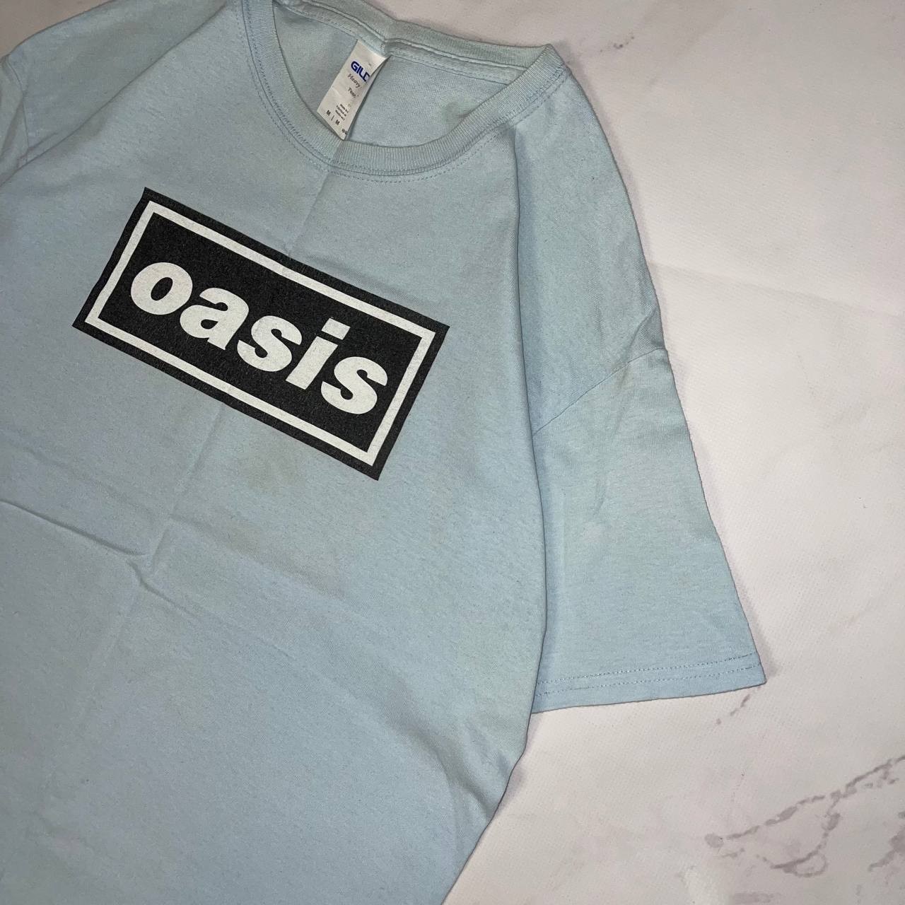 Vintage T-shirt Oasis Classic Band Logo Blue Size M Y2K Casual tee gallery