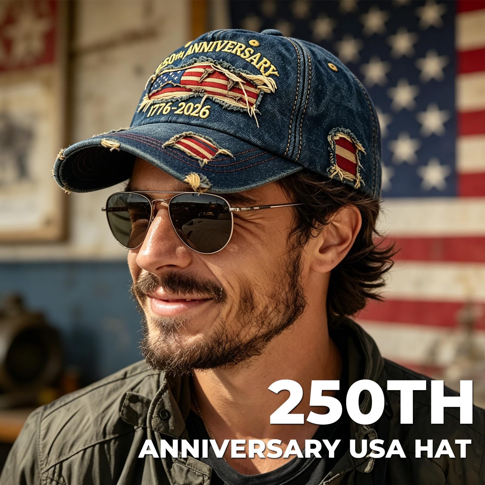250th Anniversary USA Hat 1776-2026 Adjustable Patriotic Retro Embroidered De... gallery
