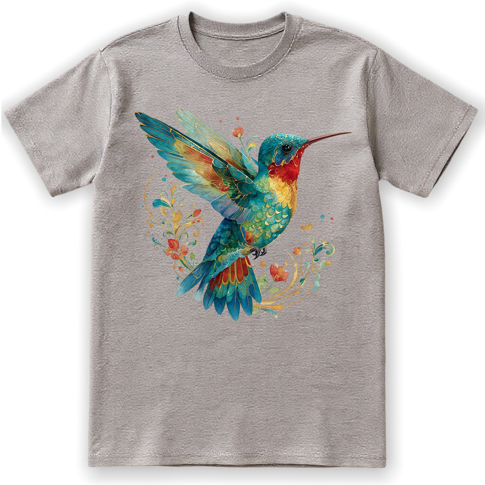 Hummingbird Floral Art Nature Retro Gift Men Women T-Shirt Tee gallery