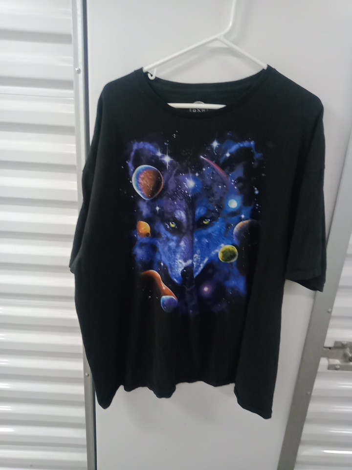 Cosmic Wolf Universe Planetary T-Shirt Black Men Size 3XL A77