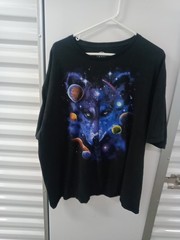 Cosmic Wolf Universe Planetary T-Shirt Black Men Size 3XL A77