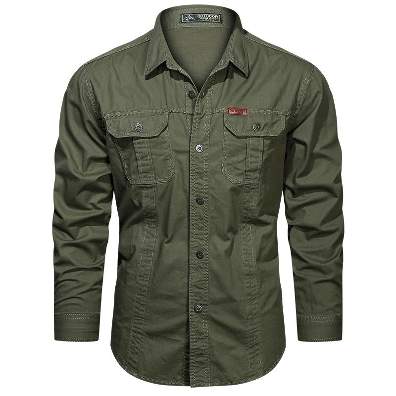 Men's Long-Sleeve Western Shirts Cotton Button-Up Military Style gallery