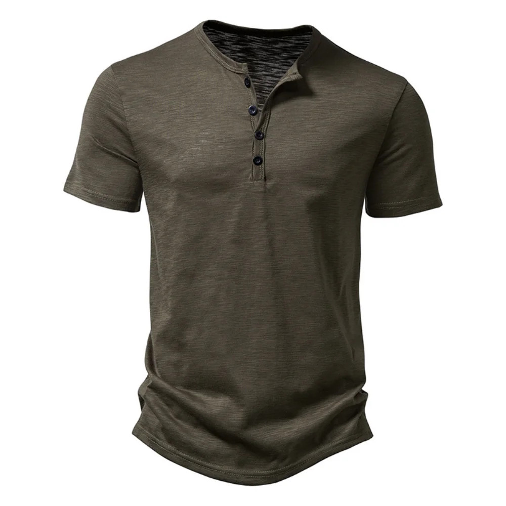 Henley Collar Summer Men Casual Solid Color Short Sleeve T Shirt for Men Polo. gallery