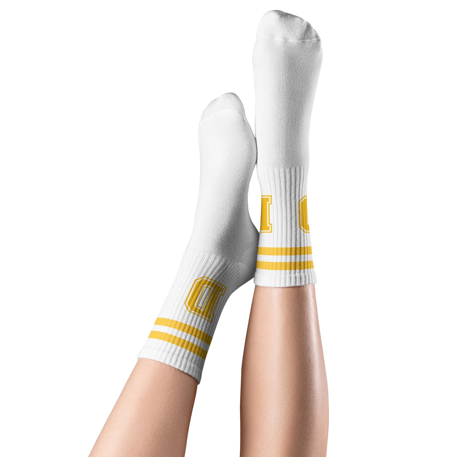 Golden Yellow Initial Stripes Socks with Letter D, Retro Athletic Style Socks... gallery