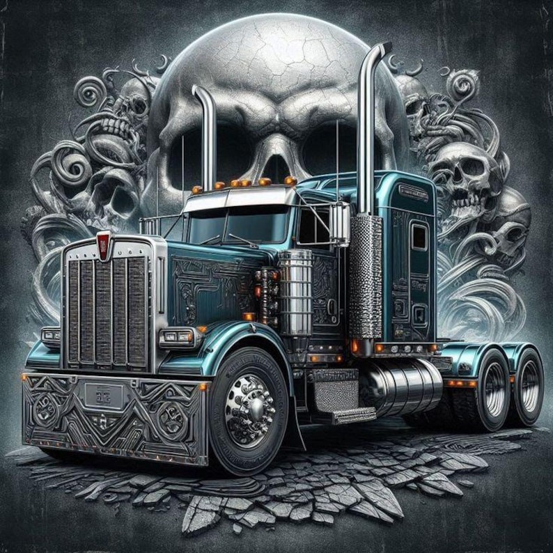 Metallic Blue Semi Truck Shirt, Chrome Skull Big Rig Tee Heavy Duty Trucker Gift gallery
