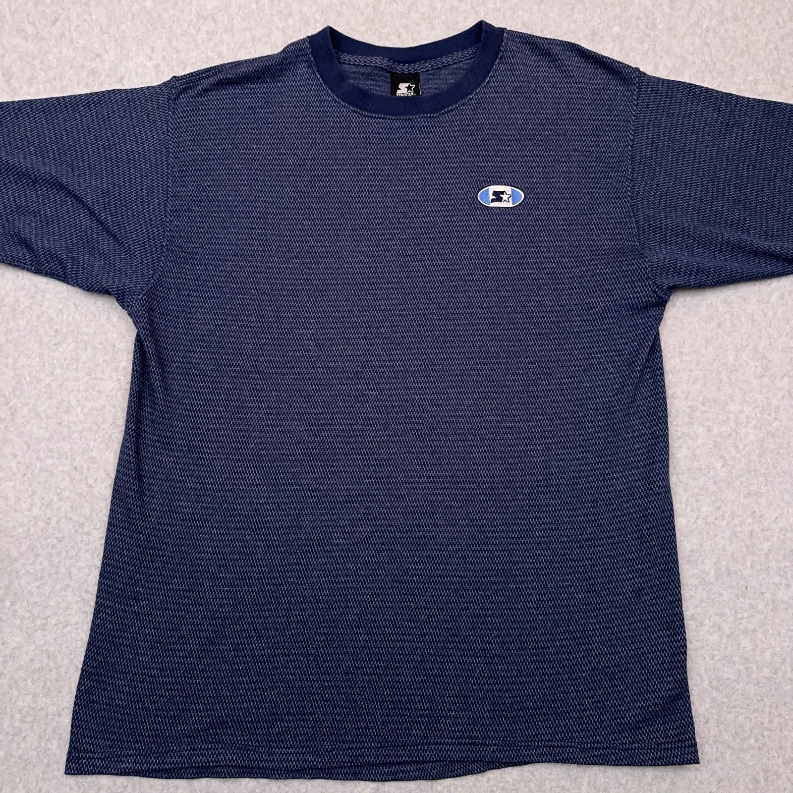 Vintage Starter Athletic T-Shirt Men's XXL Blue Geometric Embroidered Logo Crew gallery
