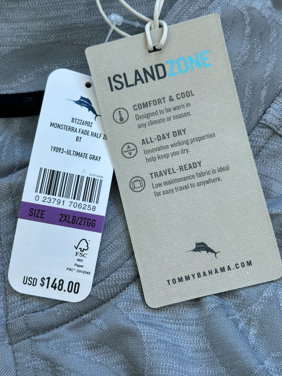 Tommy Bahama Big & Tall Men's Size 2XLB Gray Half Zip Monsterra Fade Shirt NWT gallery