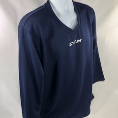 CCM NAVY BLUE V NECK BLANK SIZE SMALL HOCKEY SHIRT WHITE EMBROIDERED LOGO
