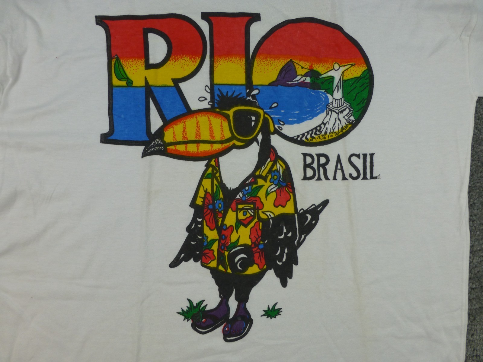 VTG Brazil Rio T Shirt Single Stitch SZ XXL Hering Tag White Toucan Colorful gallery