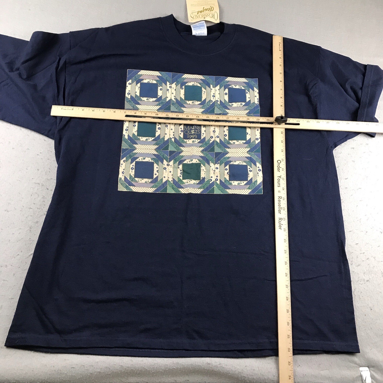 Maine Quilts Shirt Mens 3XL Blue Crew Neck Short Sleeves Crossroad Designs NWT gallery