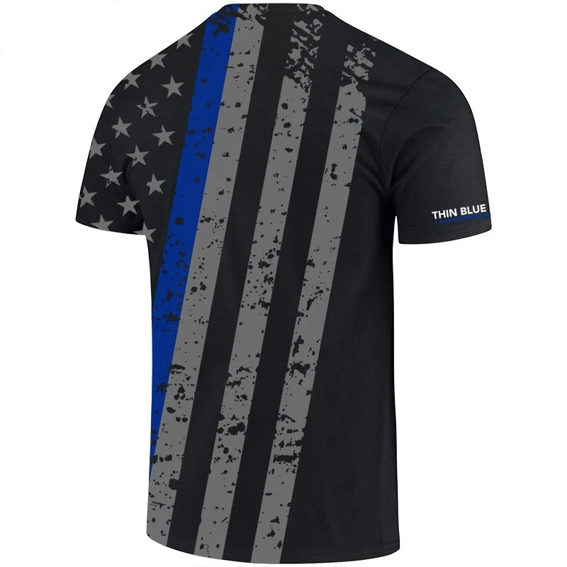 Thin Blue Line Men's Distressed American Flag Dry Wicking Tee Athletic T-Shirt gallery