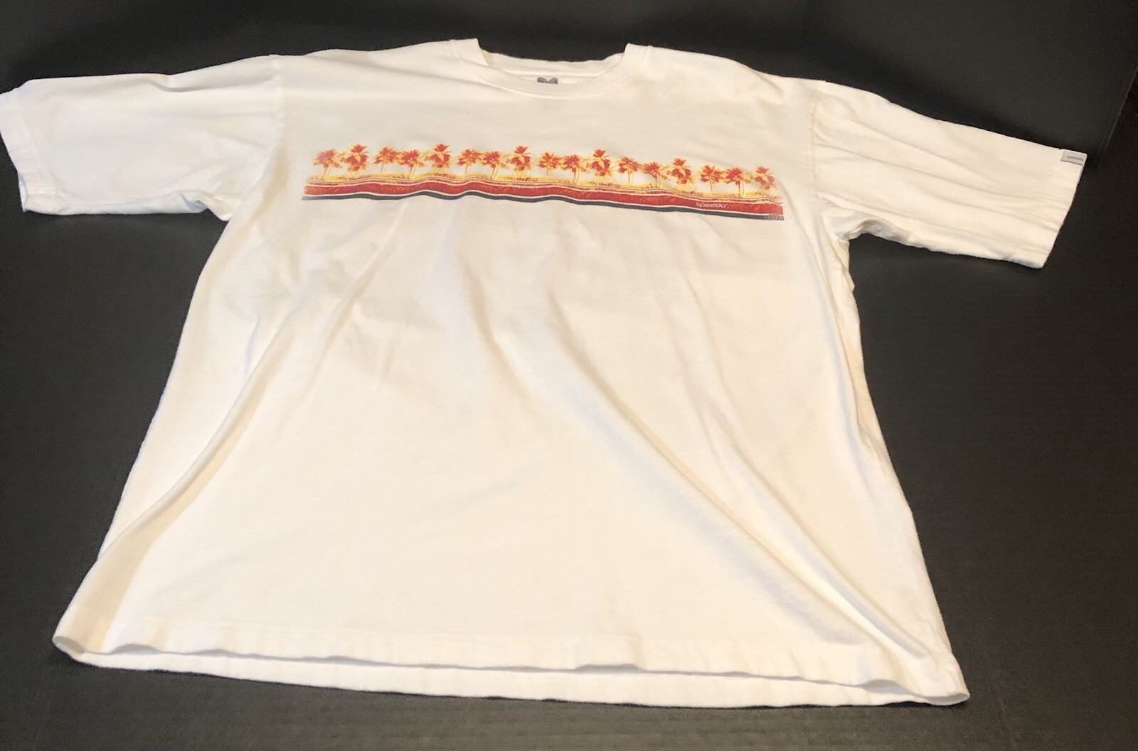 Vintage Speed-O Brand 2 Sided Printed Short Sleeve T-Shirt White W/ Multi Colors gallery