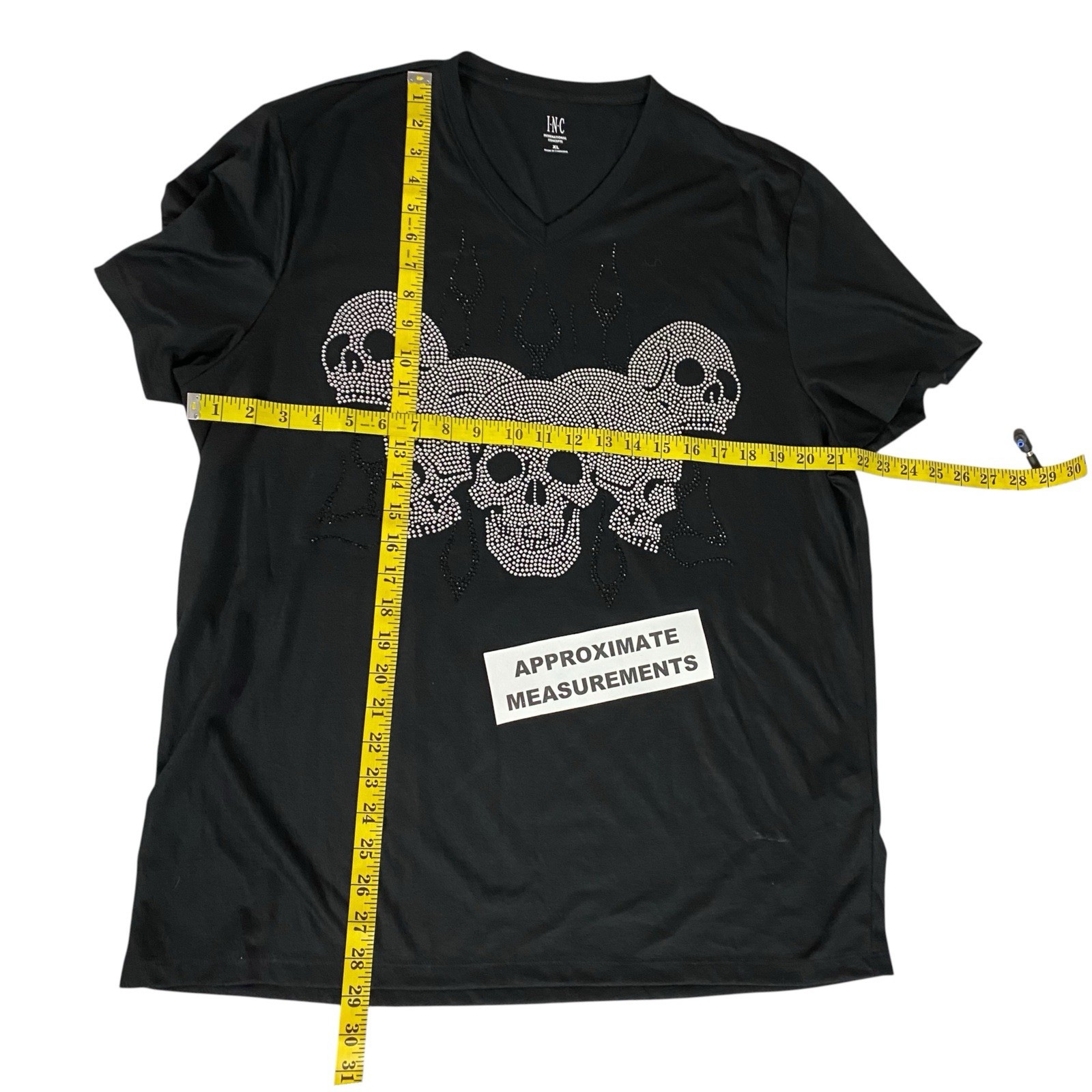 INC Skull T Shirt Mens XL Silver Beaded Skeleton Goth Halloween Horror Party gallery
