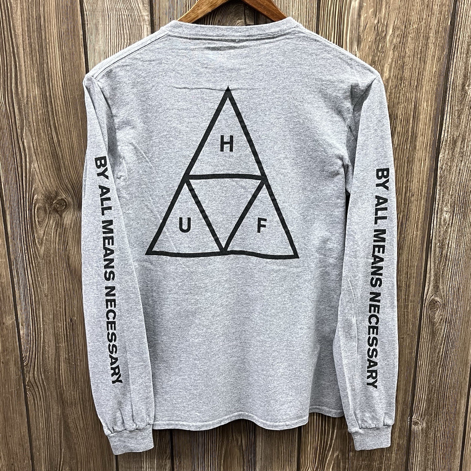 HUF Skateboarding Pyramid Logo Long Sleeve Graphic Tee Shirt Grey Mens Small gallery